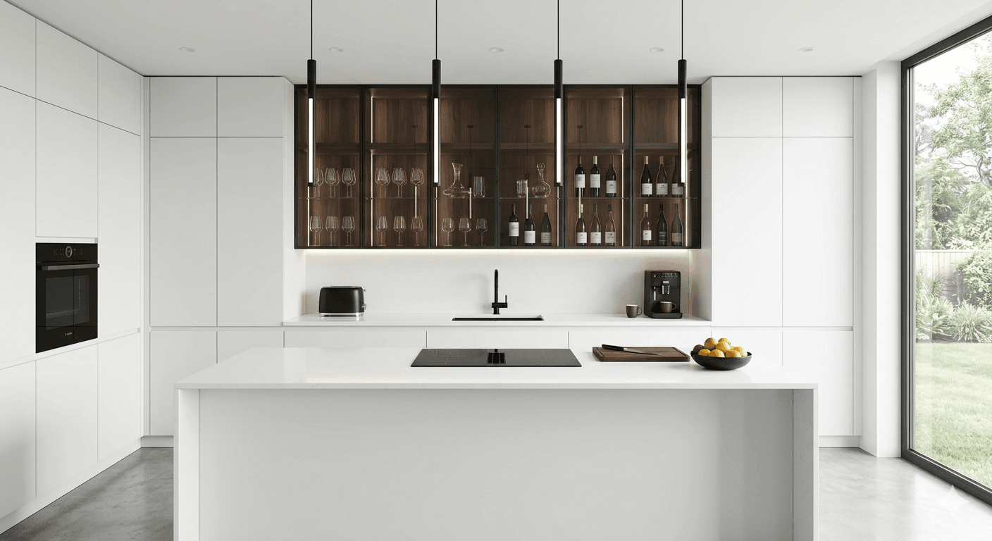 Cuisine moderne blanche avec îlot central